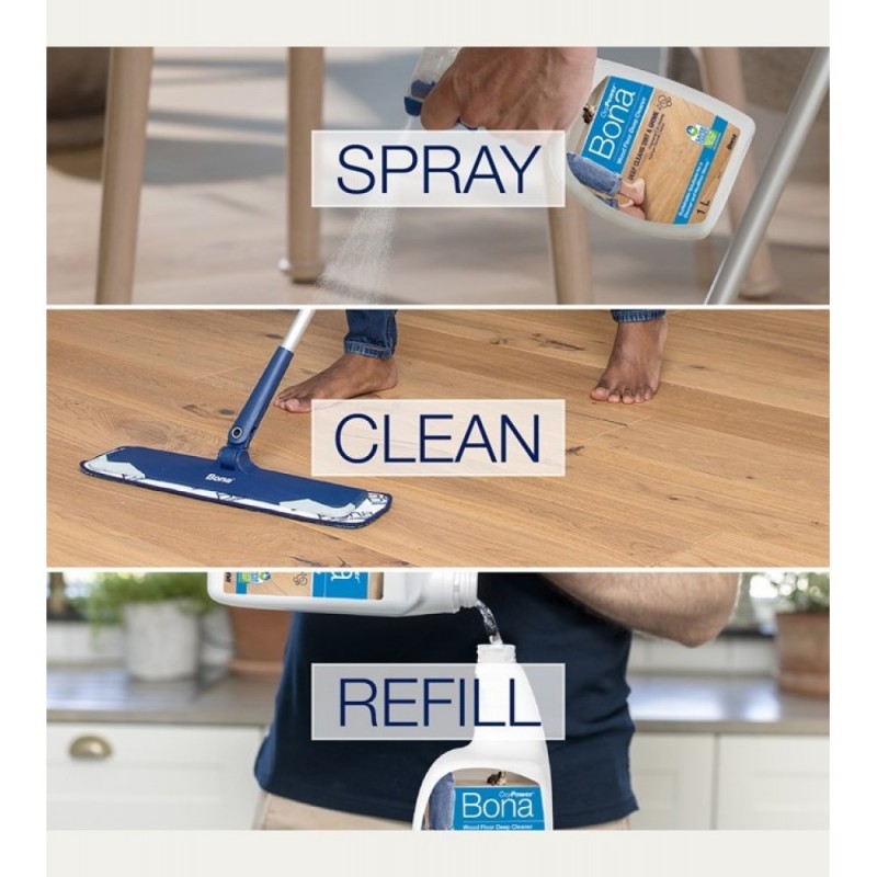 Bona OxyPower Wood Floor Deep Cleaner Spray 1L. - Mélytisztító olajozott és lakkozott padlókhoz - WM857013001
